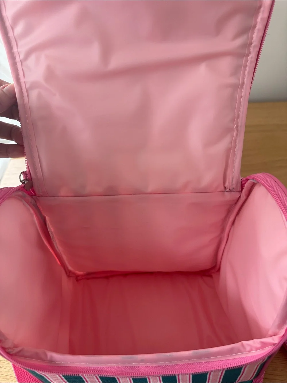 Ollie & Olivia Striped Pink Teal Lunch Cooler Crossbody Bag